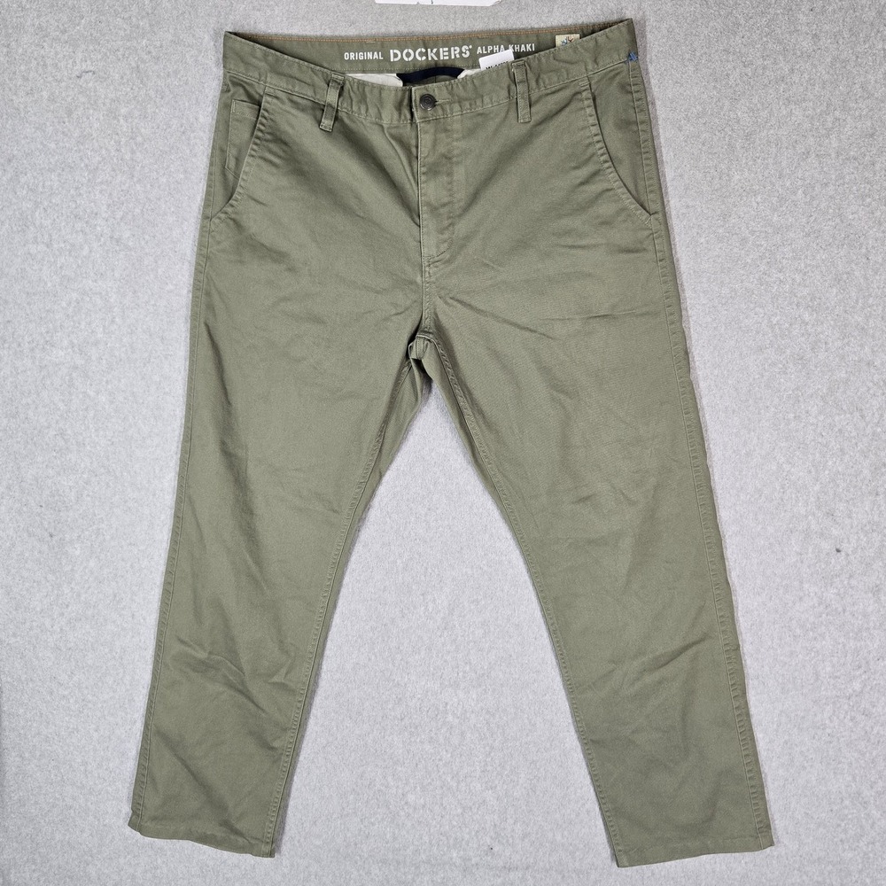 Dockers Men Pants 36X30 Green Chino Twill Alpha Khaki Slim Fit 28" Inseam Logo